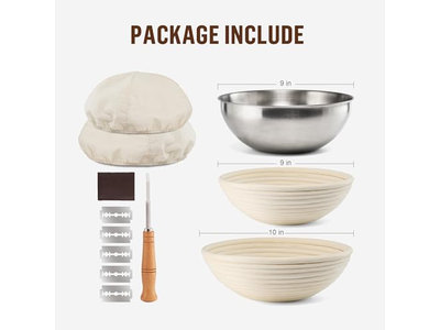 Banneton Bread Proofing Basket Round Rattan Sourdough Starter Kit